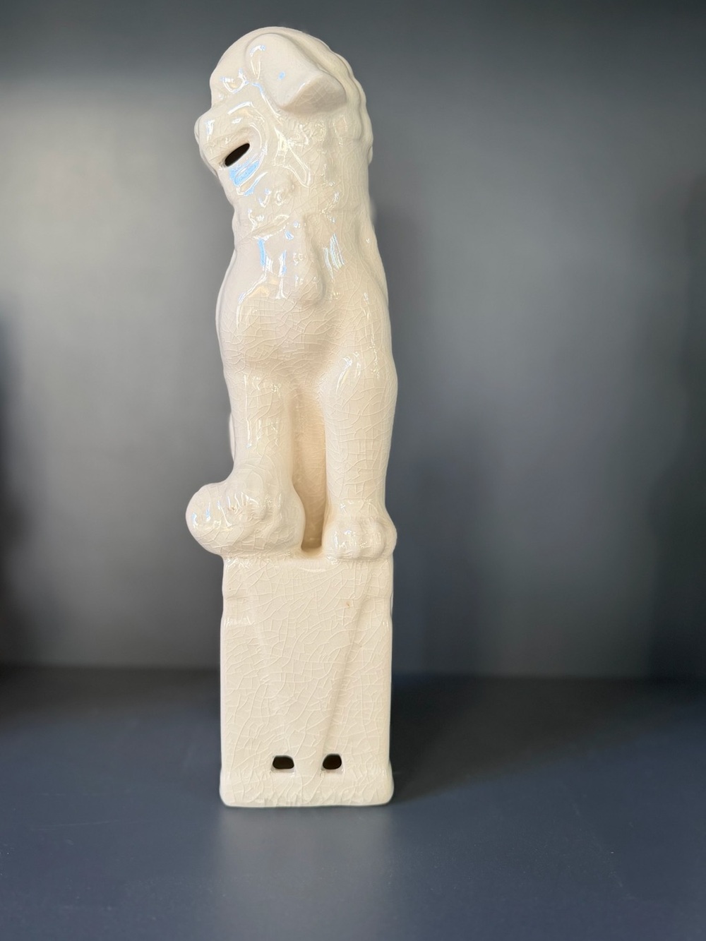 White Ceramic Foo Dog Statues Set of 2